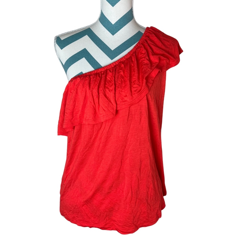 Old Navy Women's Asymmetrical One-Shoulder Red Orange Ruffled Top / Blouse